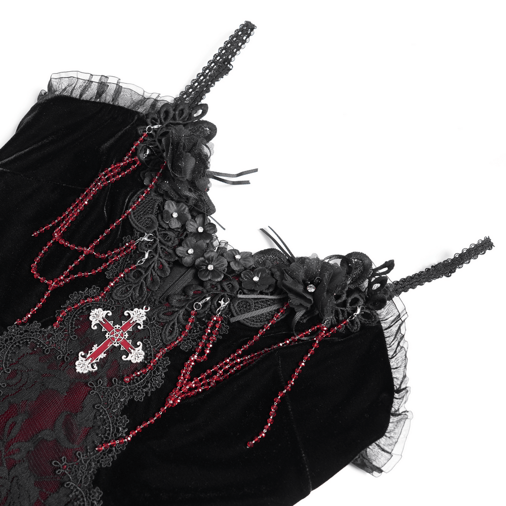 Gothic Velvet and Lace High-Low Dress with Cross Pendant - image 8