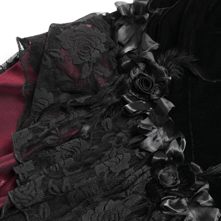Gothic Velvet and Lace High-Low Dress with Cross Pendant - image 13