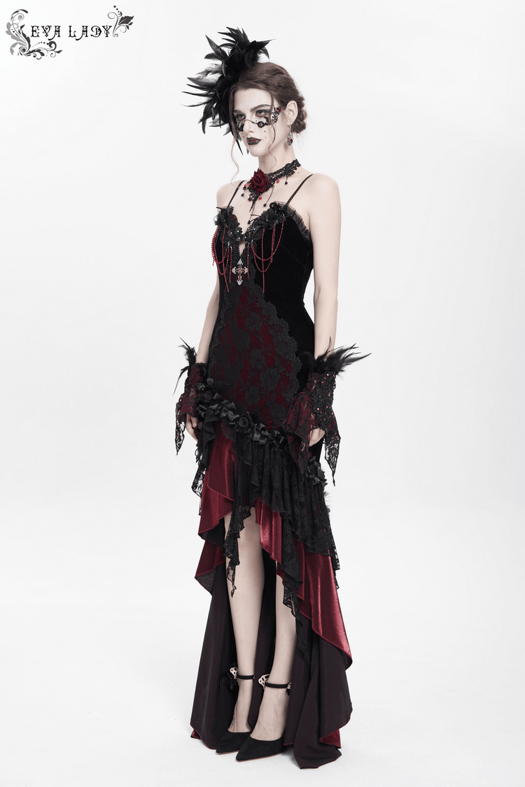 Gothic Velvet and Lace High-Low Dress with Cross Pendant - image 15