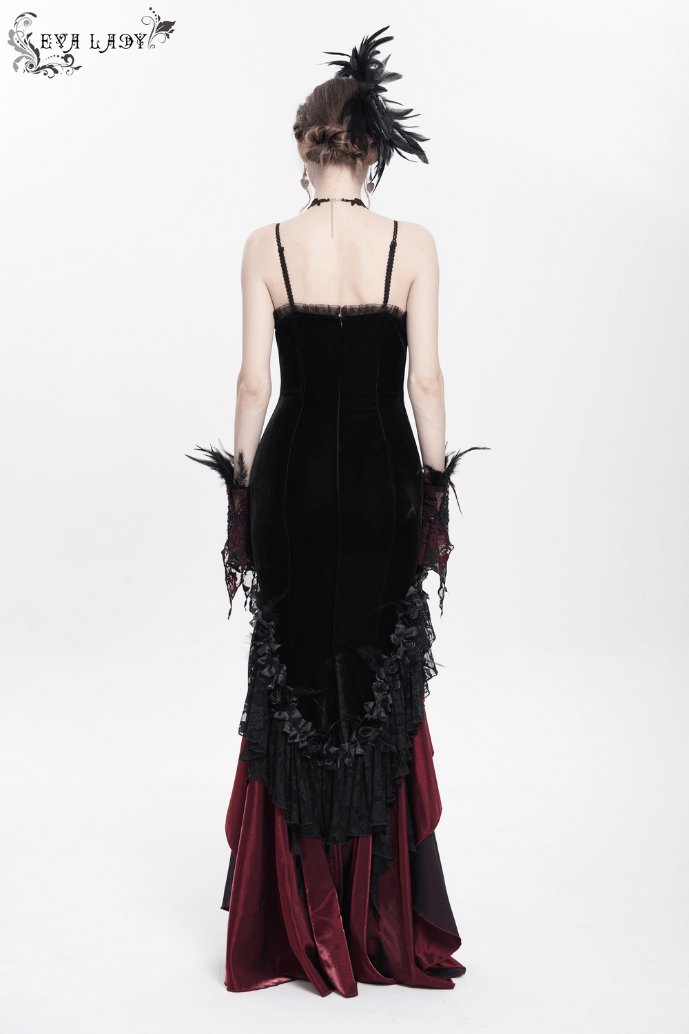Gothic Velvet and Lace High-Low Dress with Cross Pendant - image 17