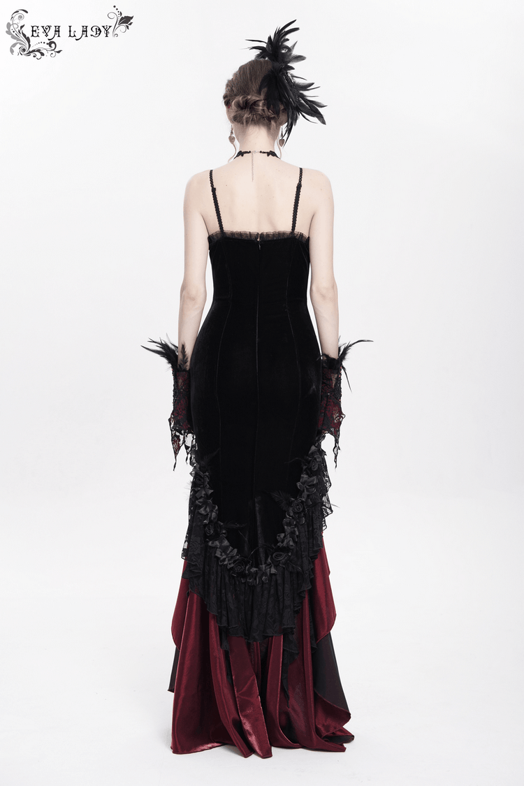 Gothic Velvet and Lace High-Low Dress with Cross Pendant - image 17