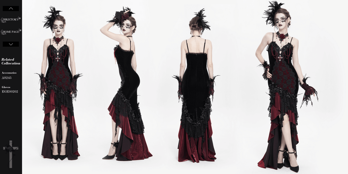 Gothic Velvet and Lace High-Low Dress with Cross Pendant - image 20