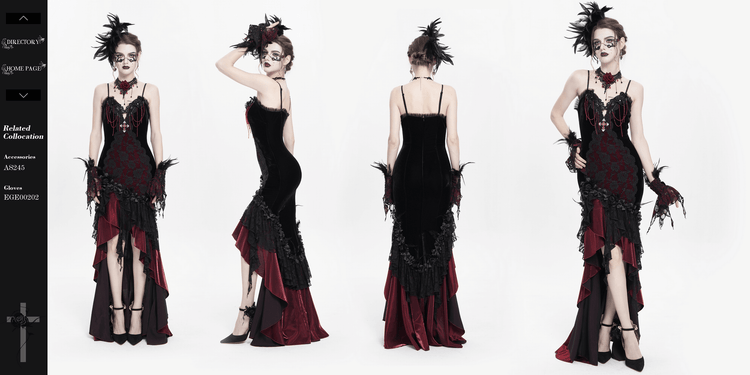 Gothic Velvet and Lace High-Low Dress with Cross Pendant - image 20