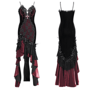 Gothic Velvet and Lace High-Low Dress with Cross Pendant - image 3