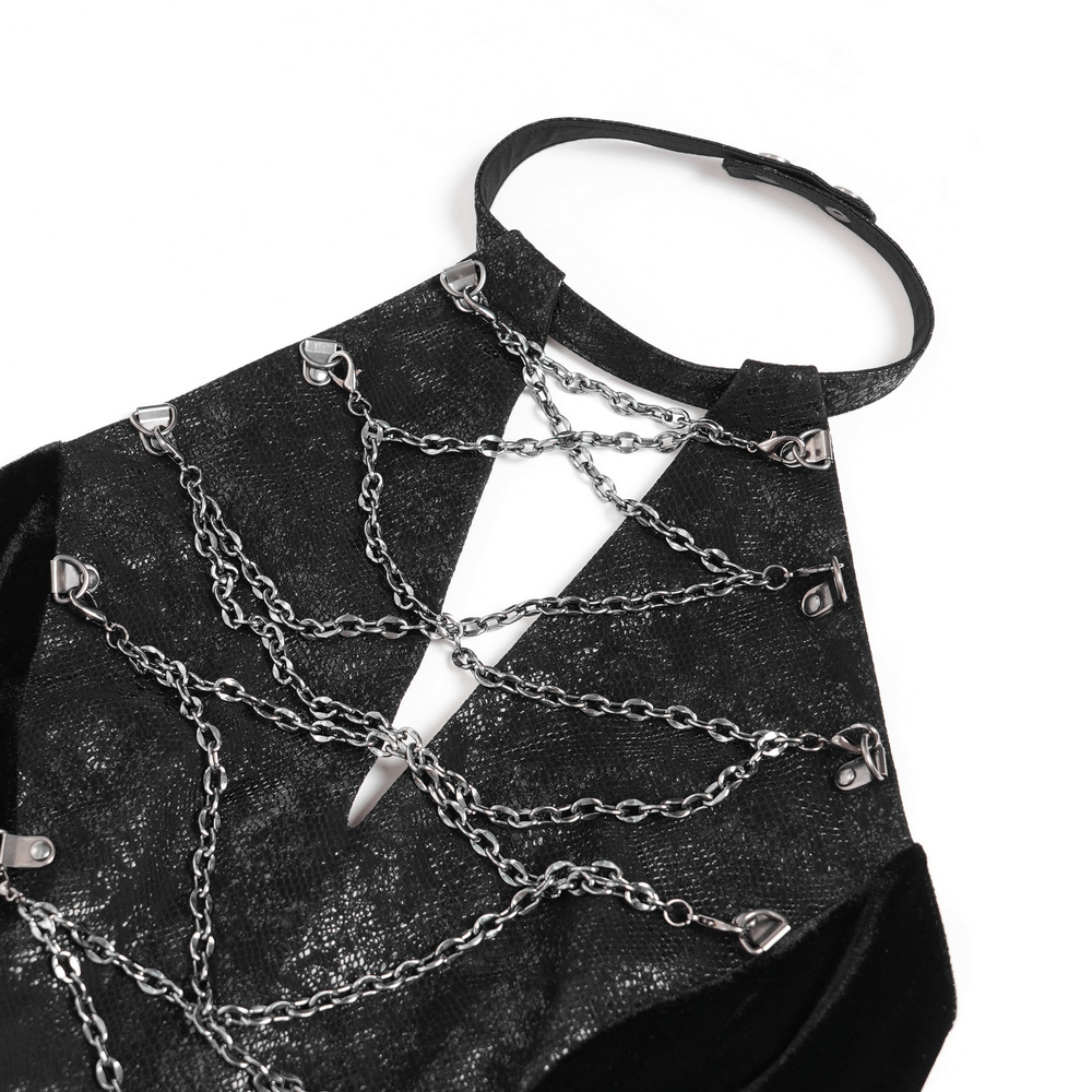 Gothic Velvet Chain Maxi Dress with Halter Neckline - image 8