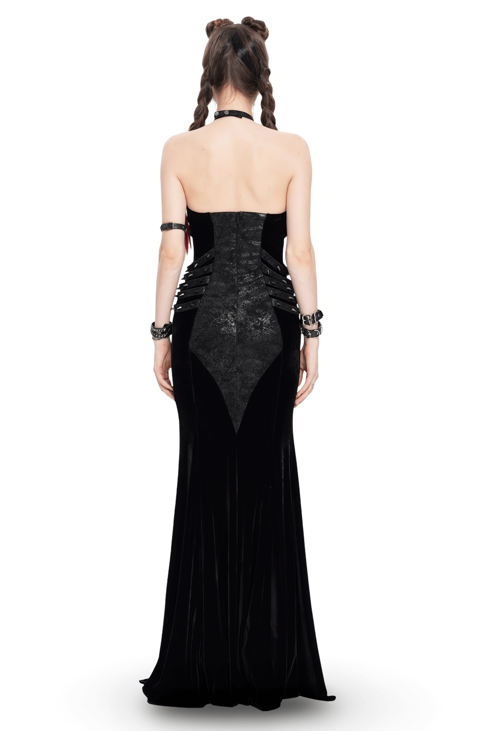 Gothic Velvet Chain Maxi Dress with Halter Neckline - image 2