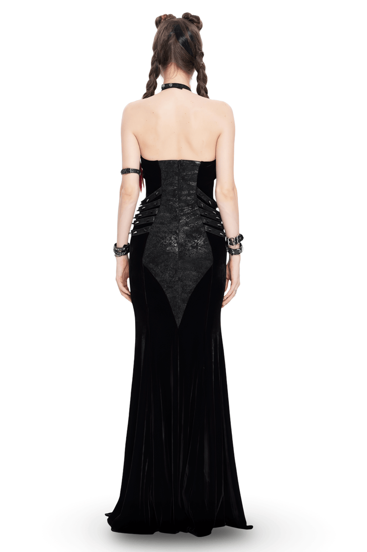 Gothic Velvet Chain Maxi Dress with Halter Neckline - image 2