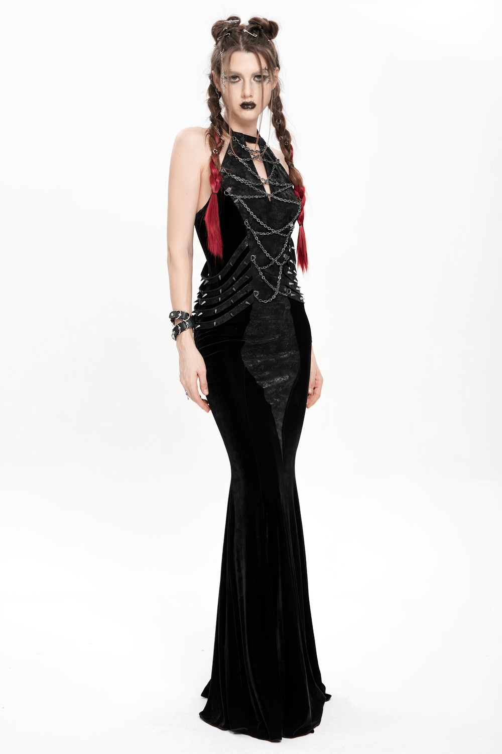 US SALE of Gothic Velvet Chain Maxi Dress with Halter Neckline - image 16