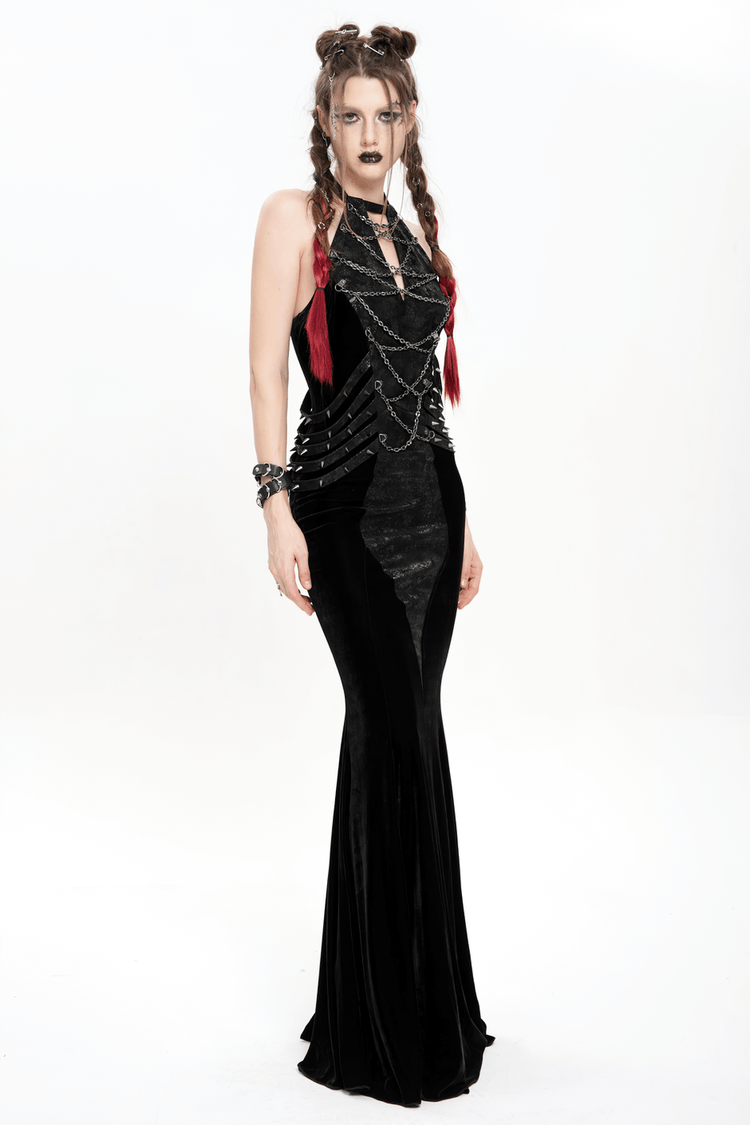 US SALE of Gothic Velvet Chain Maxi Dress with Halter Neckline - image 16