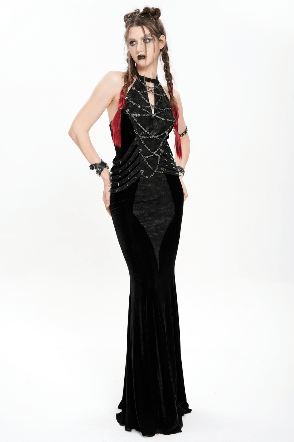 US SALE of Gothic Velvet Chain Maxi Dress with Halter Neckline - image 15