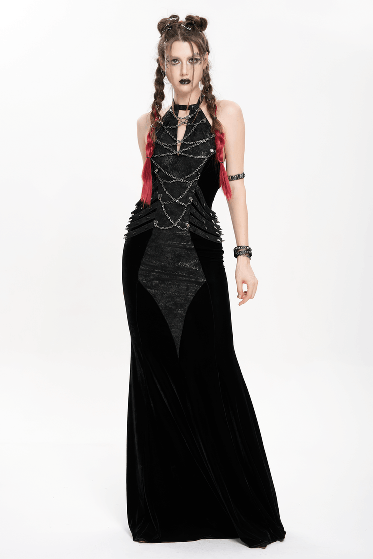 US SALE of Gothic Velvet Chain Maxi Dress with Halter Neckline - image 1