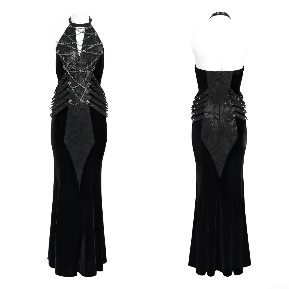 Gothic Velvet Chain Maxi Dress with Halter Neckline - image 3