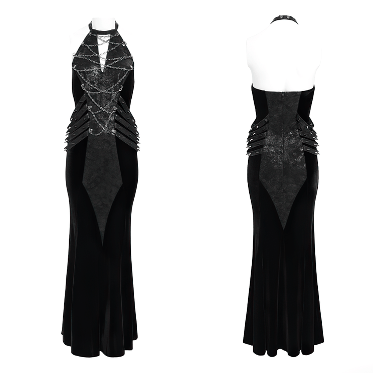 Gothic Velvet Chain Maxi Dress with Halter Neckline - image 3