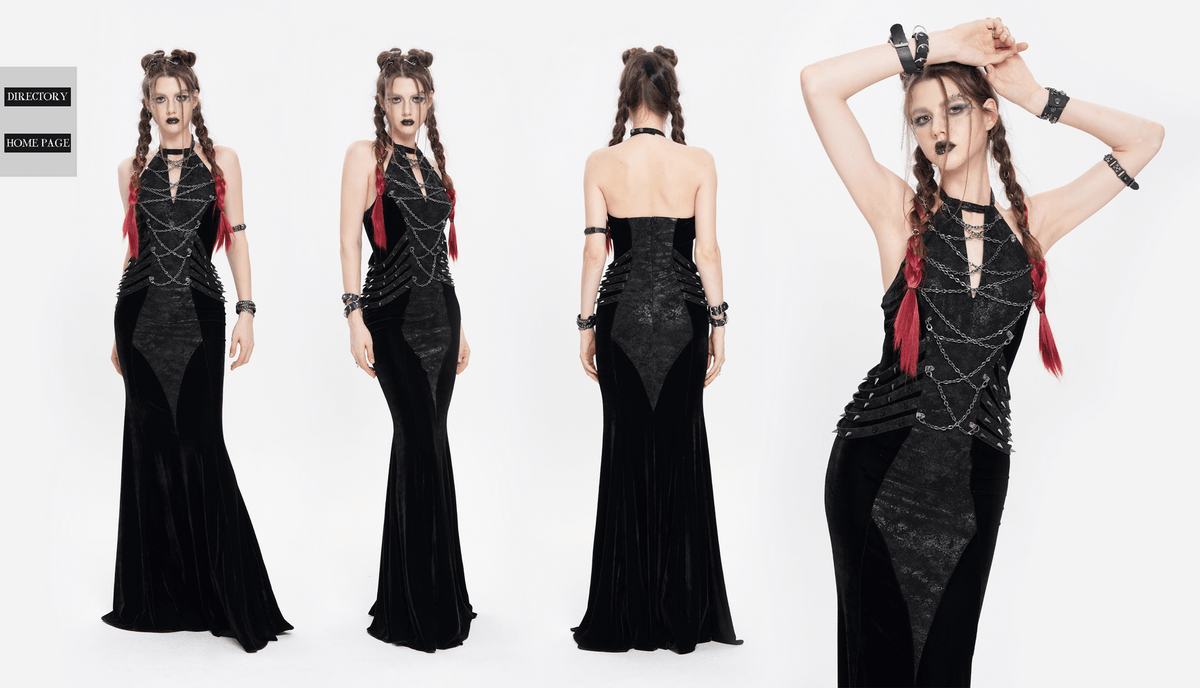 US SALE of Gothic Velvet Chain Maxi Dress with Halter Neckline - image 19