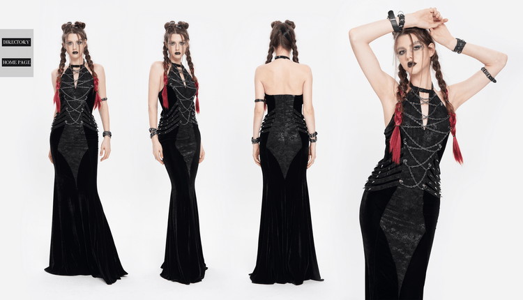 Gothic Velvet Chain Maxi Dress with Halter Neckline - image 19
