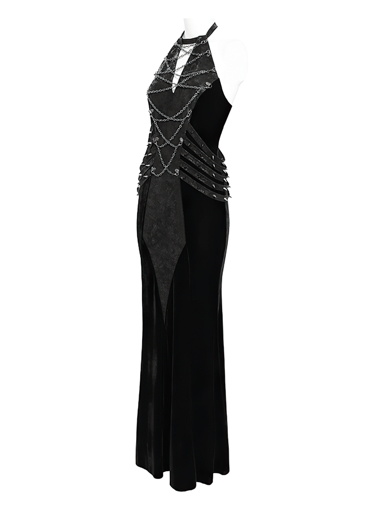US SALE of Gothic Velvet Chain Maxi Dress with Halter Neckline - image 5