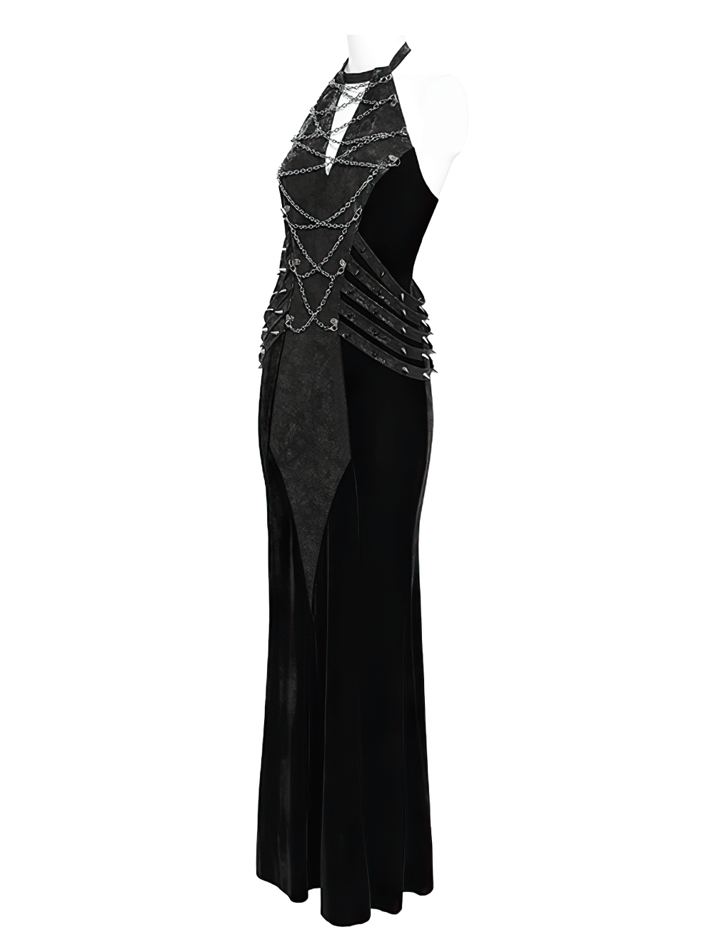 Gothic Velvet Chain Maxi Dress with Halter Neckline - image 5