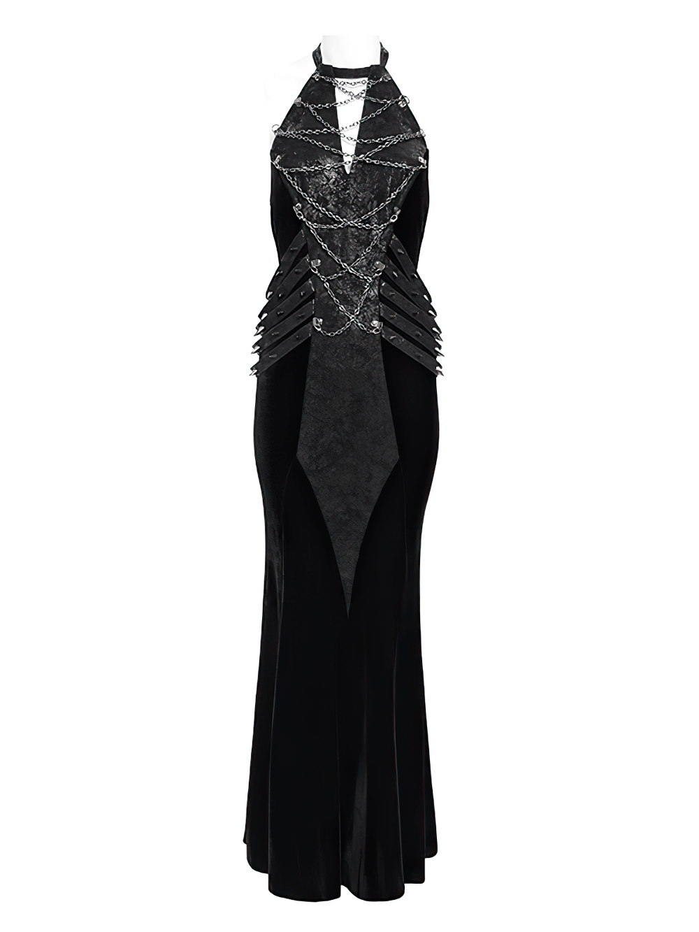 Gothic Velvet Chain Maxi Dress with Halter Neckline - image 4