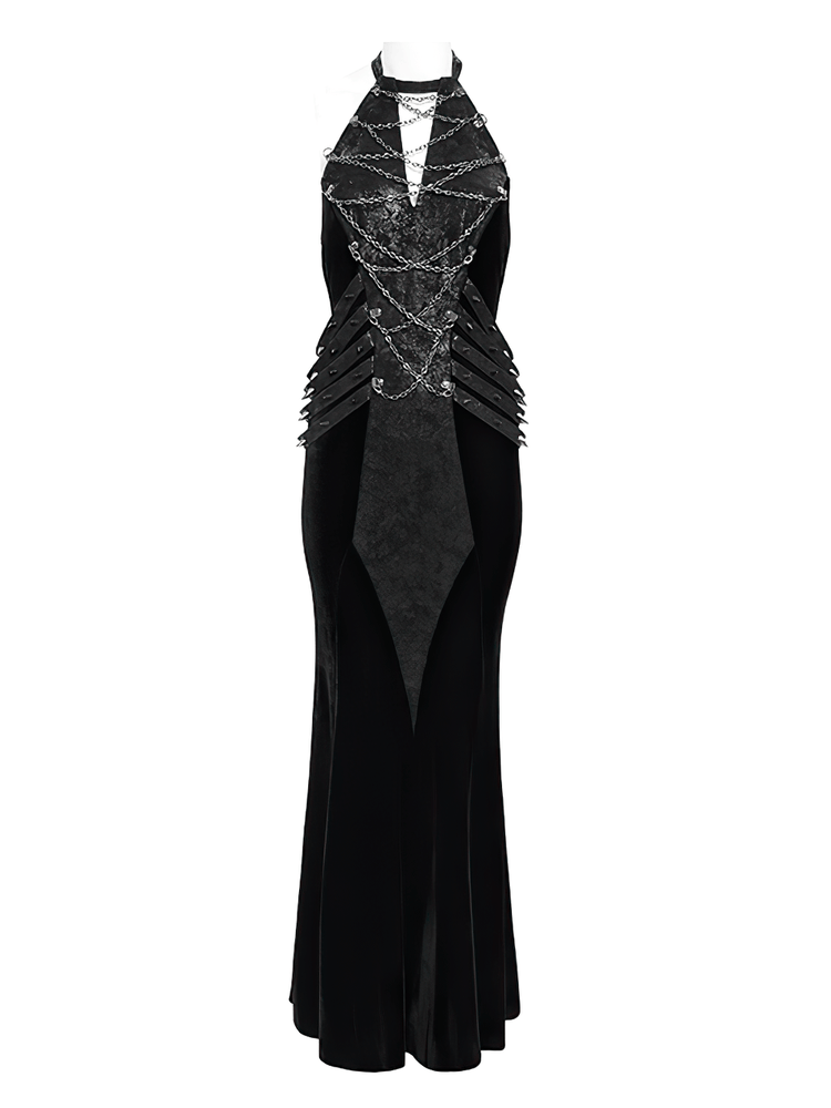 Gothic Velvet Chain Maxi Dress with Halter Neckline - image 4