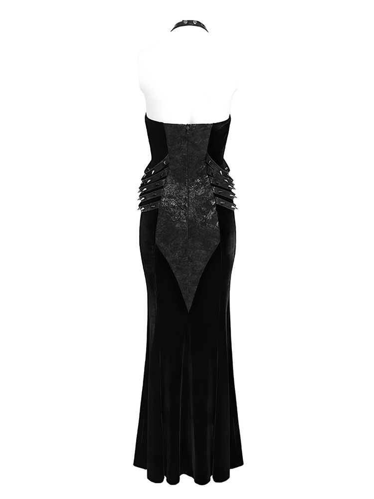 US SALE of Gothic Velvet Chain Maxi Dress with Halter Neckline - image 6