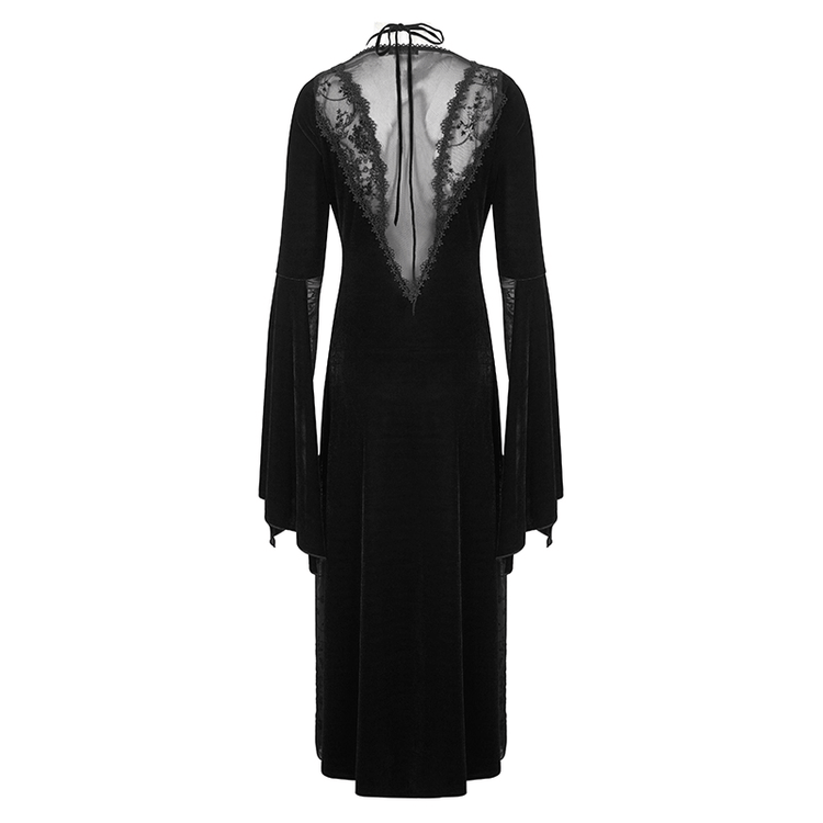 Gothic Velvet Dress with Floral Embroidery on Chest and Flared Sleeves - image 5