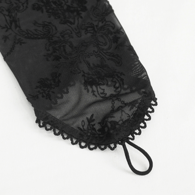 Gothic Velvet Dress with Floral Embroidery on Chest and Flared Sleeves - image 6