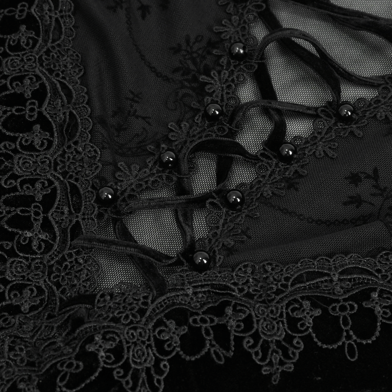 Gothic Velvet Dress with Floral Embroidery on Chest and Flared Sleeves - image 9