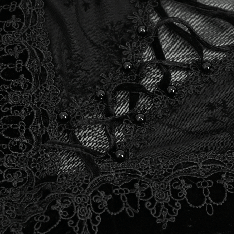 Gothic Velvet Dress with Floral Embroidery on Chest and Flared Sleeves - image 9