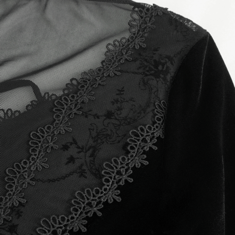 Gothic Velvet Dress with Floral Embroidery on Chest and Flared Sleeves - image 8