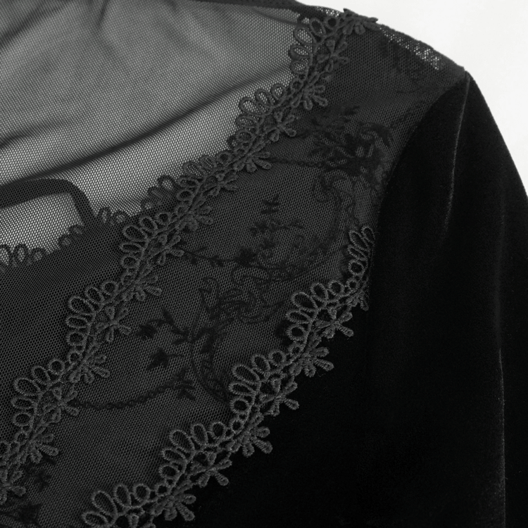 Gothic Velvet Dress with Floral Embroidery on Chest and Flared Sleeves - image 8