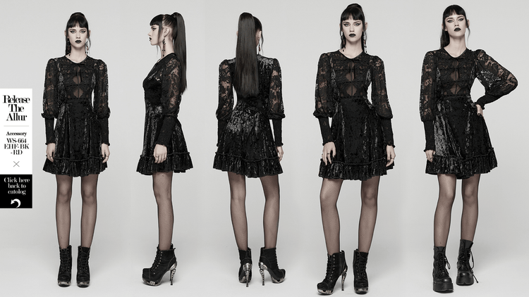 Gothic Velvet Lace Mini Dress with Lantern Sleeves - image 14