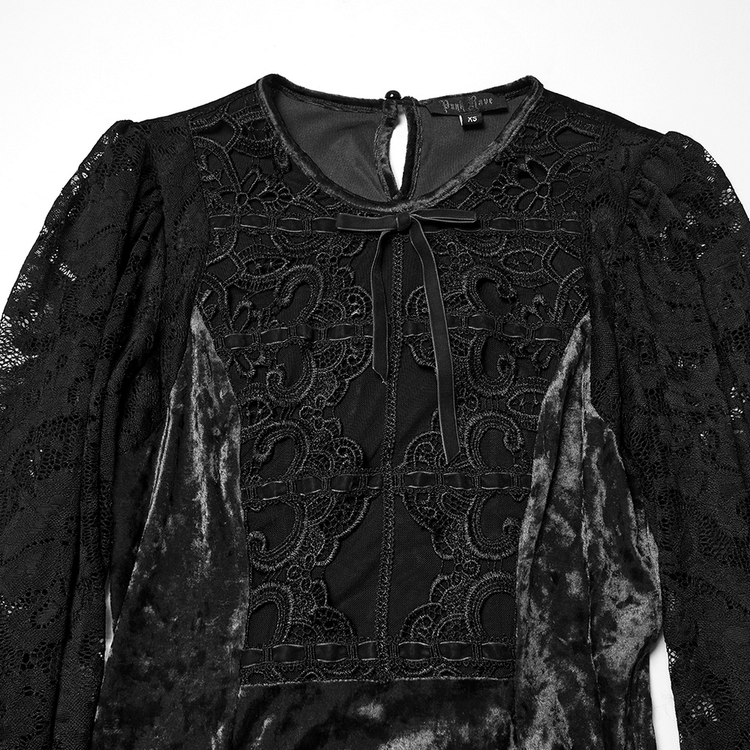 Gothic Velvet Lace Mini Dress with Lantern Sleeves - image 8