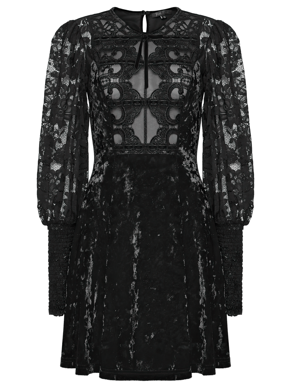 Gothic Velvet Lace Mini Dress with Lantern Sleeves - image 4