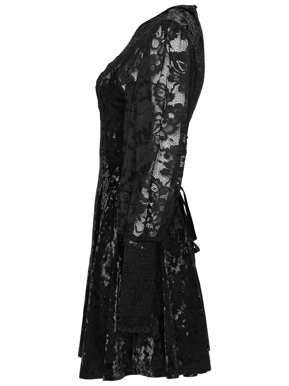 Gothic Velvet Lace Mini Dress with Lantern Sleeves - image 5