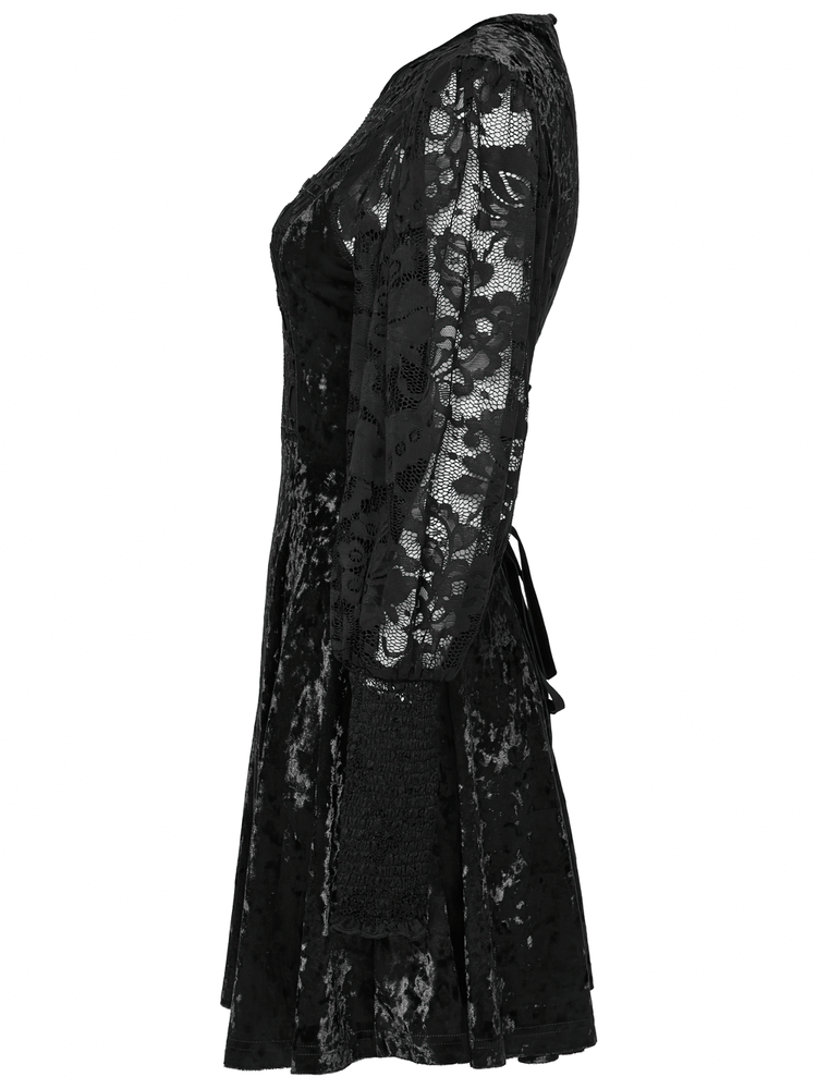 Gothic Velvet Lace Mini Dress with Lantern Sleeves - image 5