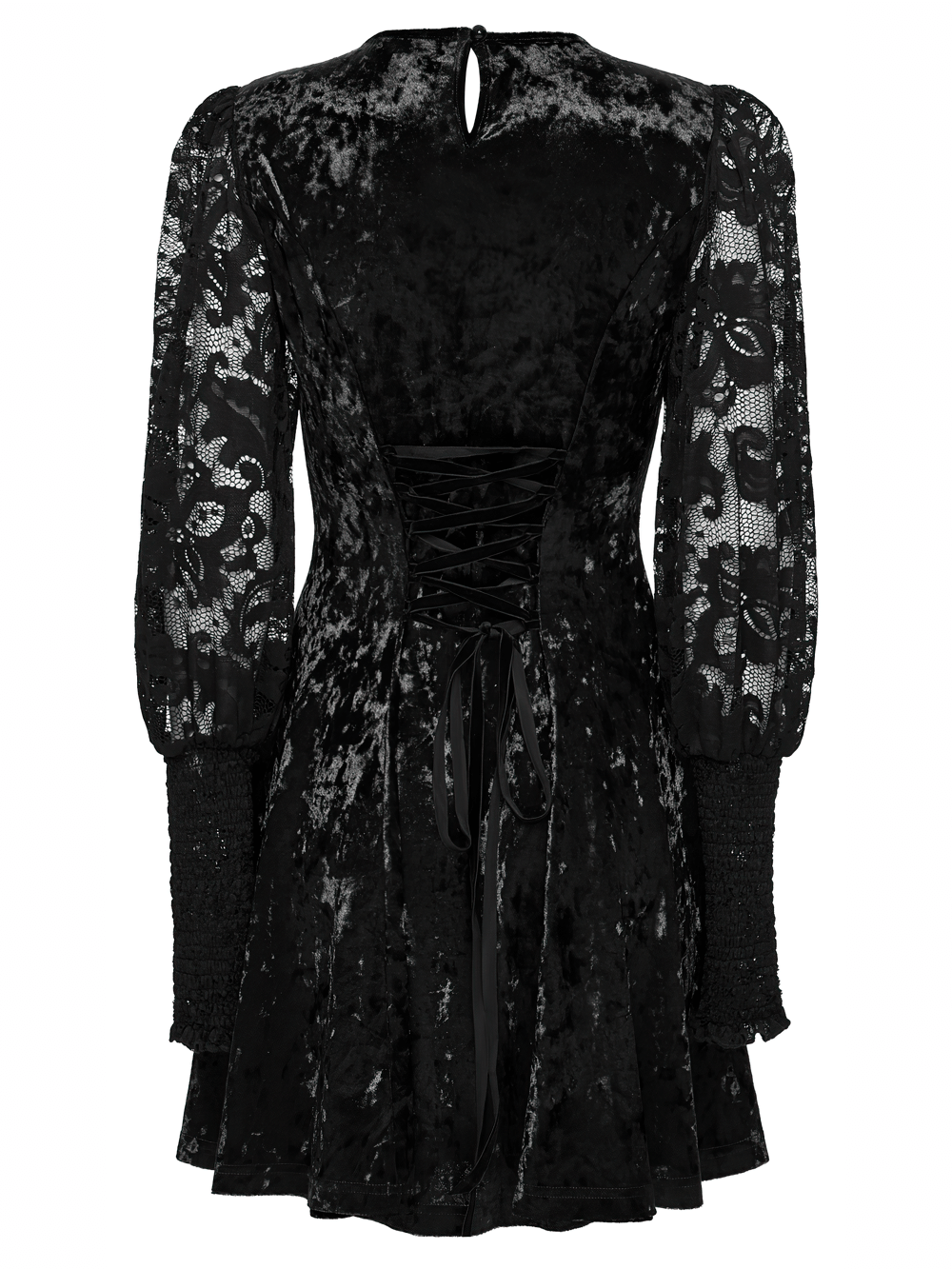 Gothic Velvet Lace Mini Dress with Lantern Sleeves - image 6