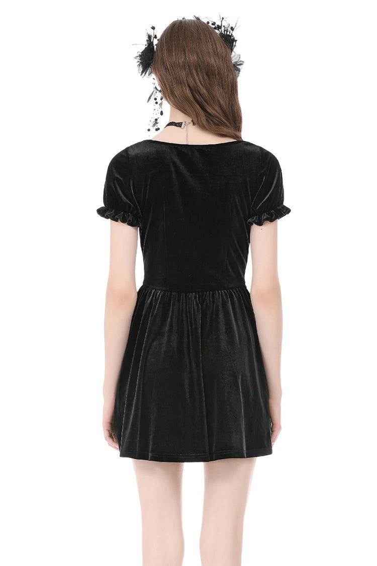 Gothicのビロードは女性のためのパフの袖の小型服をひもで締めます 商品画像