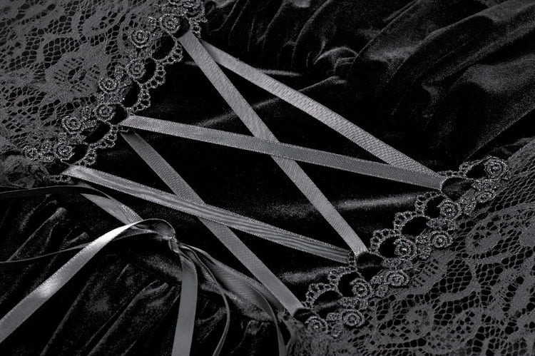 Gothicのビロードは女性のためのパフの袖の小型服をひもで締めます 商品画像