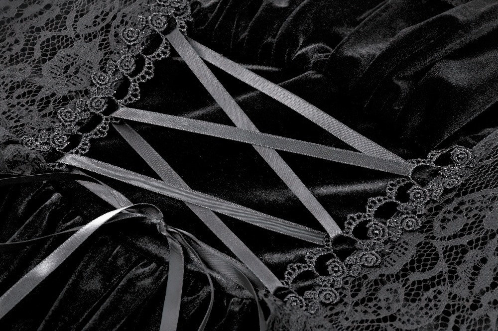 Gothicのビロードは女性のためのパフの袖の小型服をひもで締めます 商品画像
