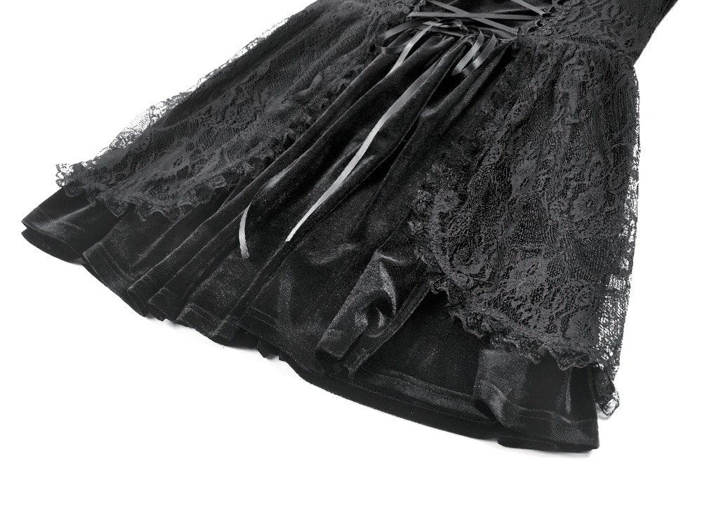 Gothicのビロードは女性のためのパフの袖の小型服をひもで締めます 商品画像