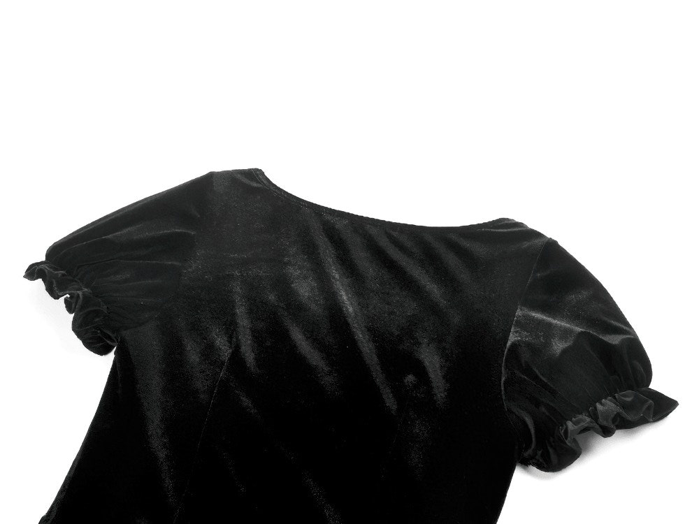 Gothicのビロードは女性のためのパフの袖の小型服をひもで締めます 商品画像