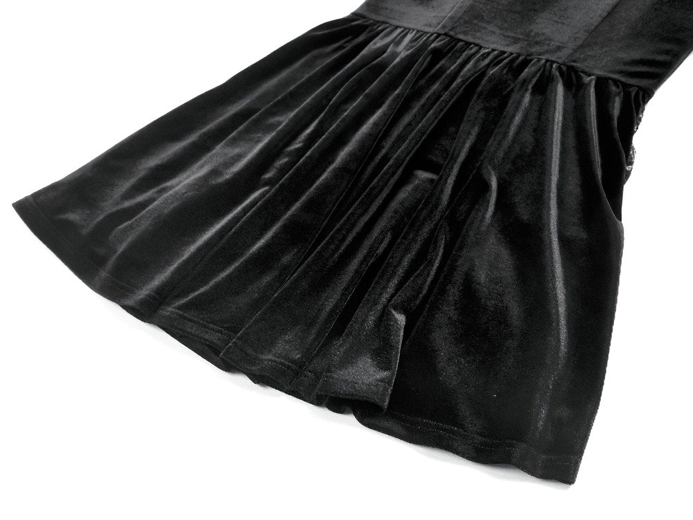 Gothicのビロードは女性のためのパフの袖の小型服をひもで締めます 商品画像