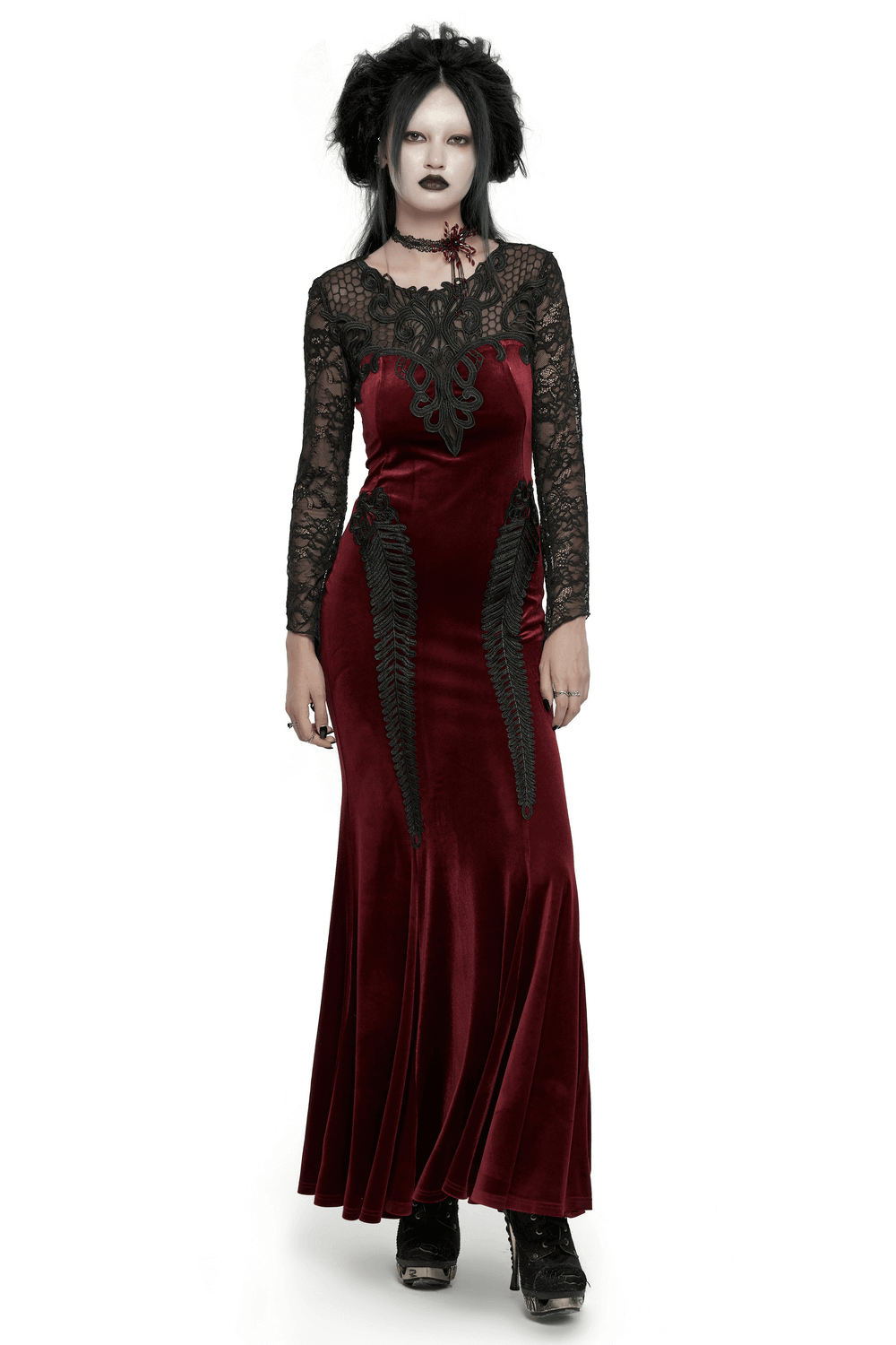 Gothic Velvet Mermaid Dress with Lace Detailing - image 1