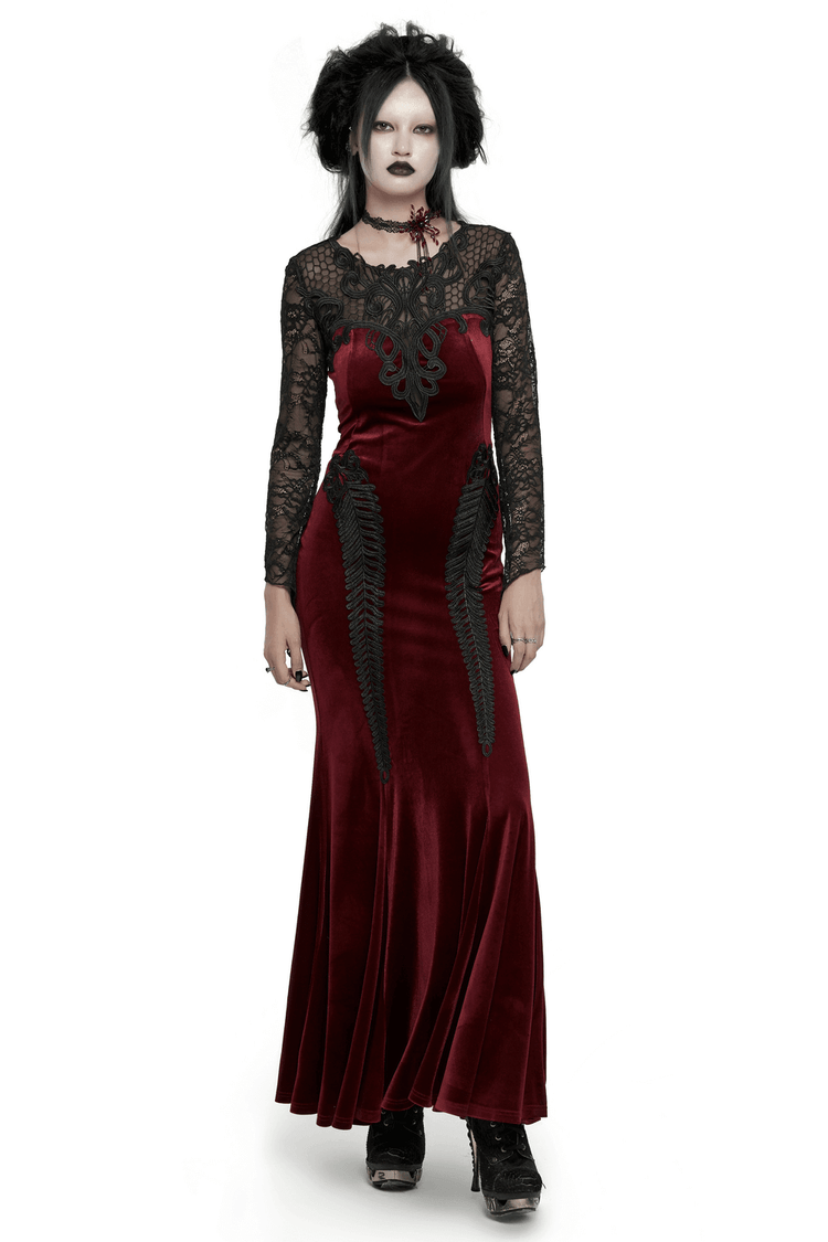 Gothic Velvet Mermaid Dress with Lace Detailing - image 1