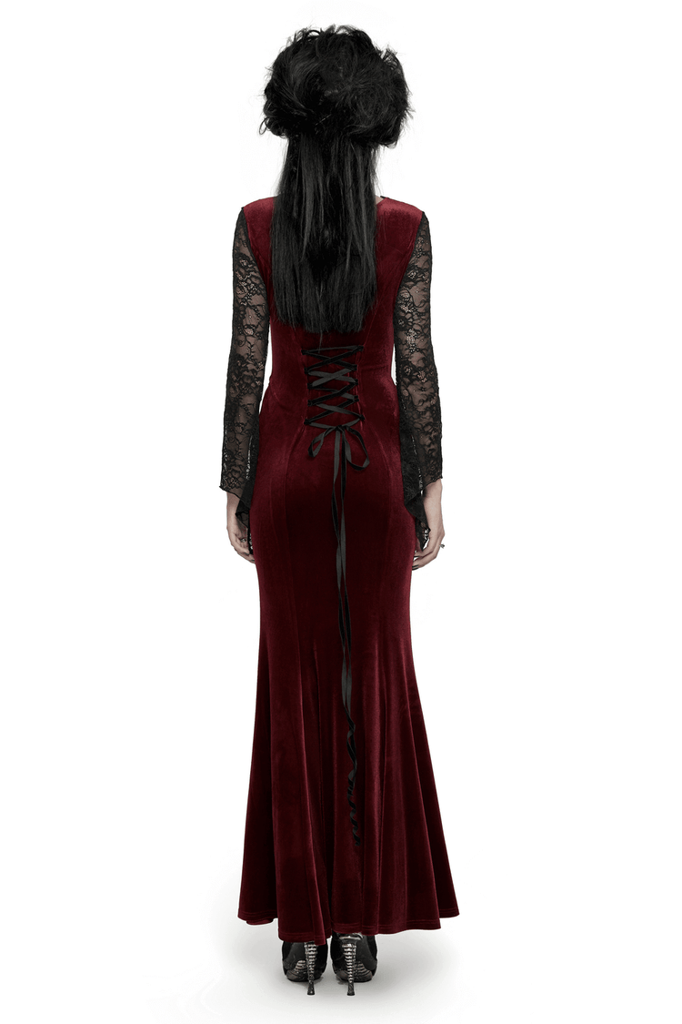 Gothic Velvet Mermaid Dress with Lace Detailing - image 2