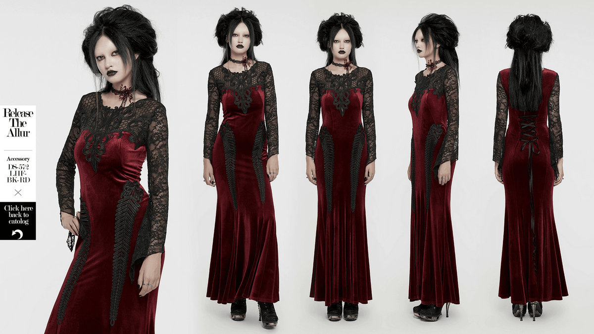 Gothic Velvet Mermaid Dress with Lace Detailing - image 14