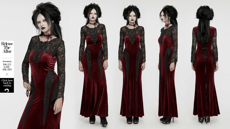 Gothic Velvet Mermaid Dress with Lace Detailing - image 14