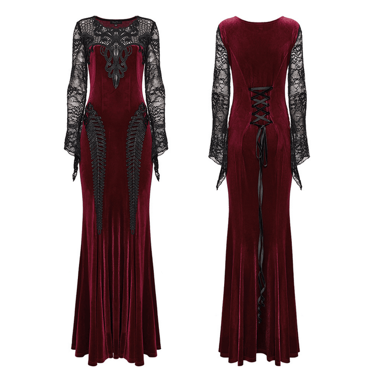 Gothic Velvet Mermaid Dress with Lace Detailing - image 3