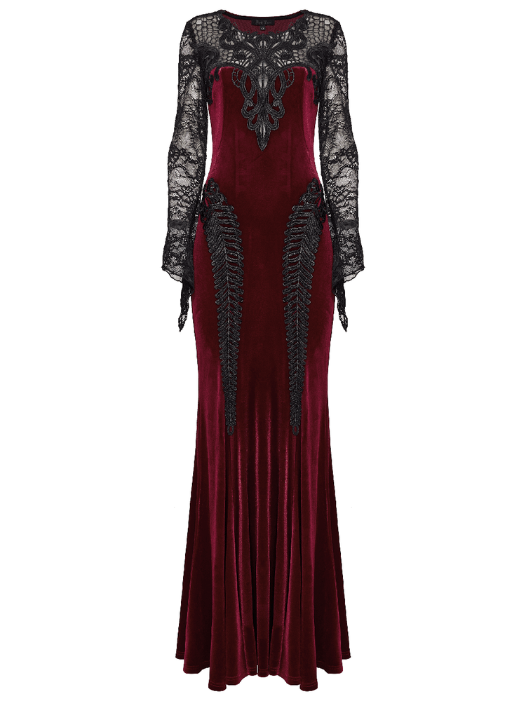Gothic Velvet Mermaid Dress with Lace Detailing - image 4