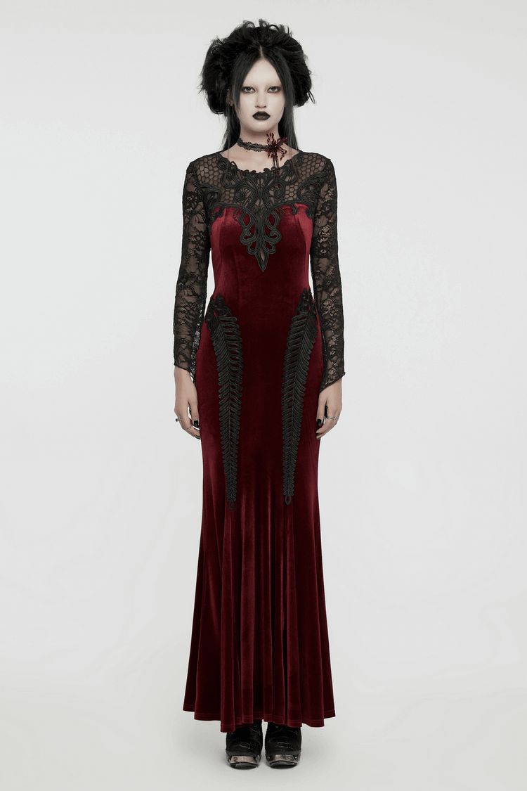 Gothic Velvet Mermaid Dress with Lace Detailing - image 11
